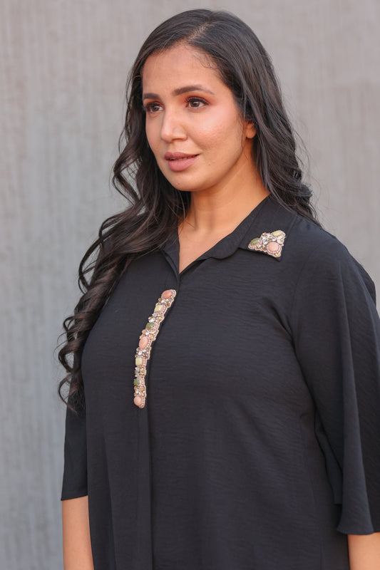 Black Stone Embellished Stretch Coord Set