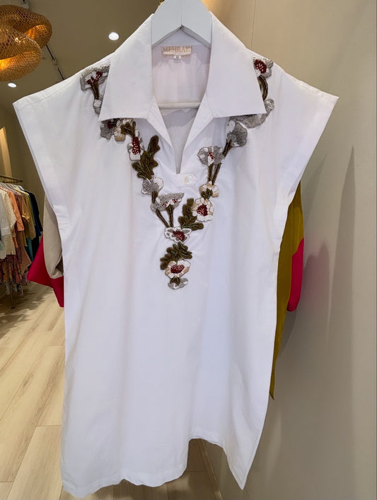 Floral Cutwork Neckline Dress