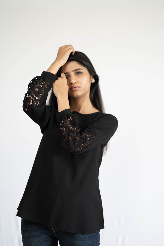 Black Cutwork Flora Top