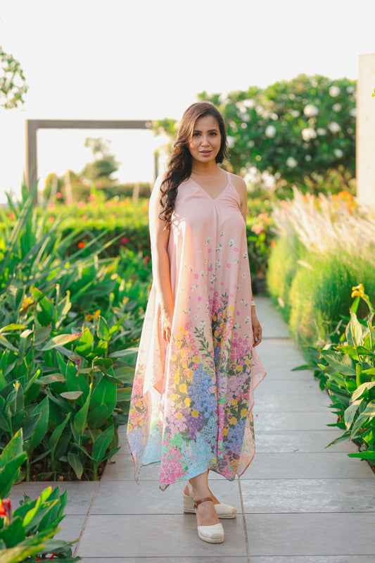 Peach Bloom Asymmetrical Dress