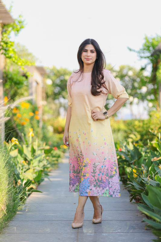 Ombré Sunrise Bloom Midi Dress