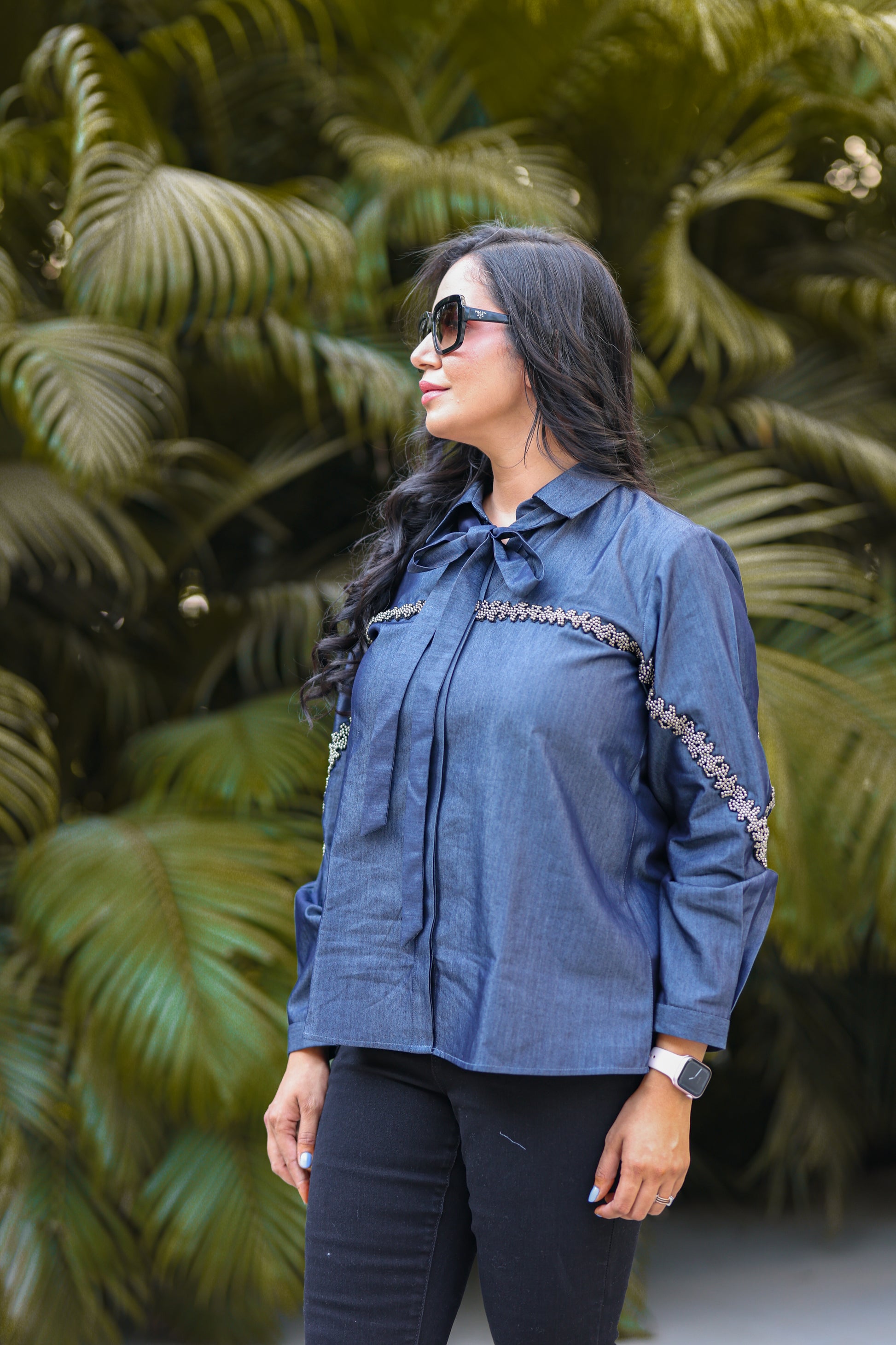 Denim Bow Shirt - Main Image