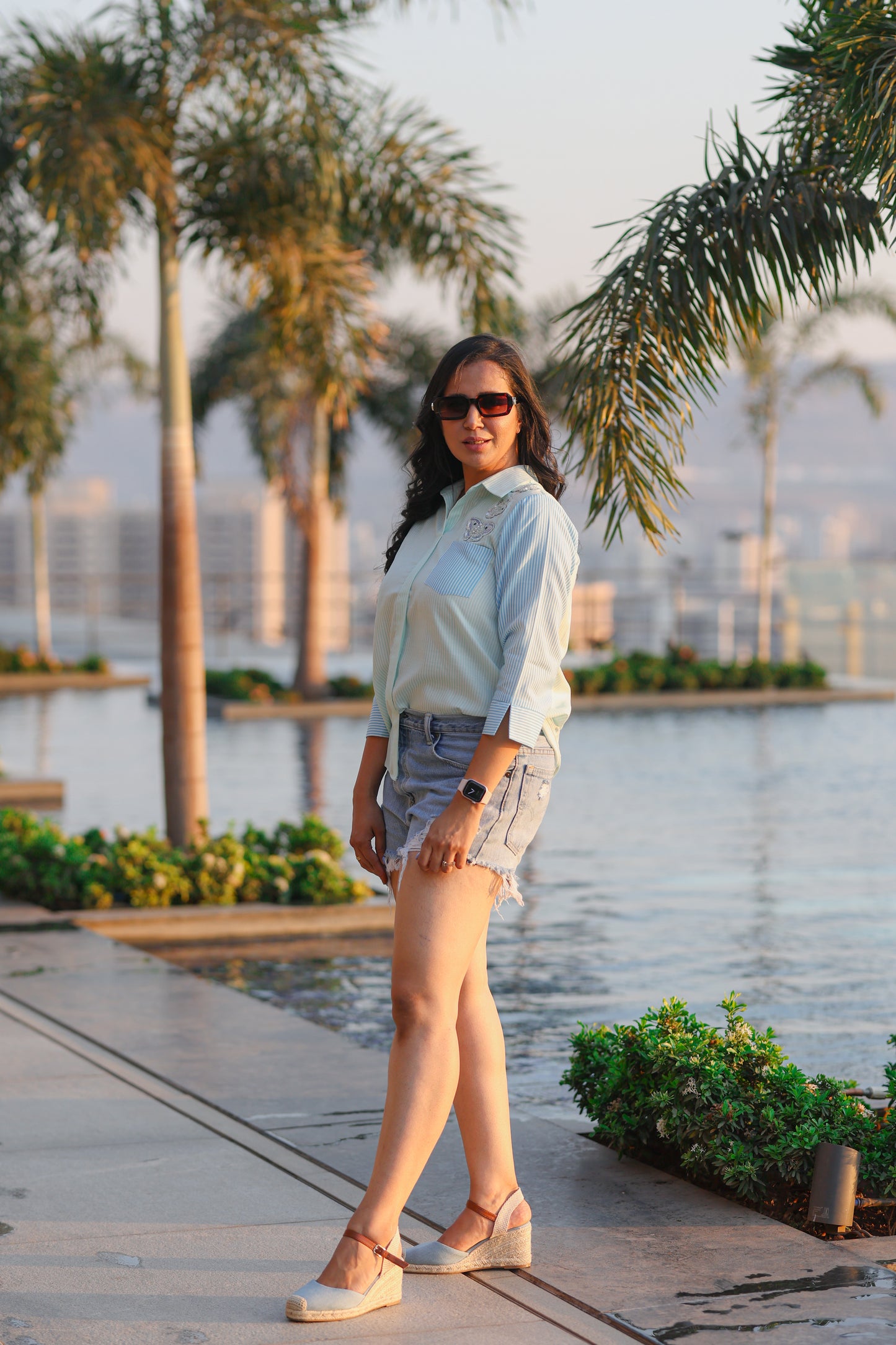 Blue & Green Striped Butterfly Shirt