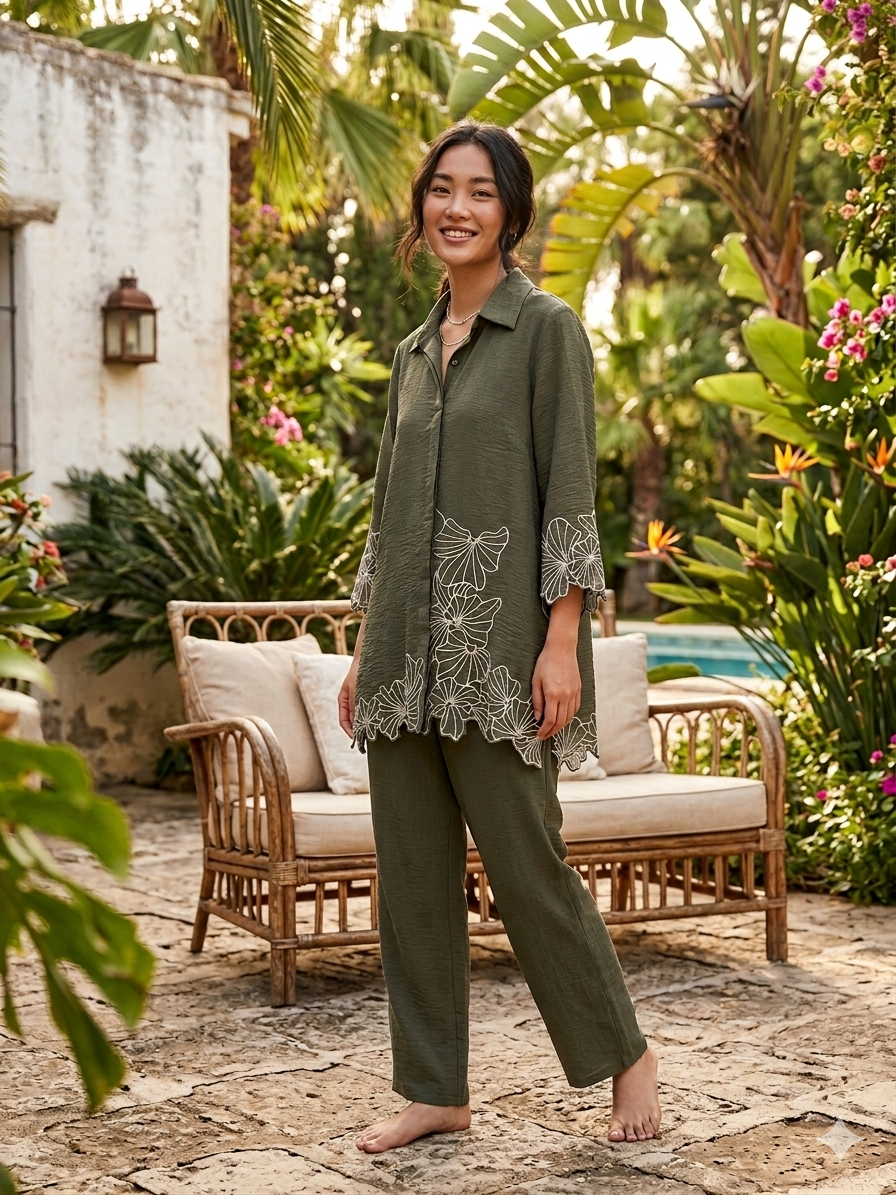 Olive Cutwork Coord Set