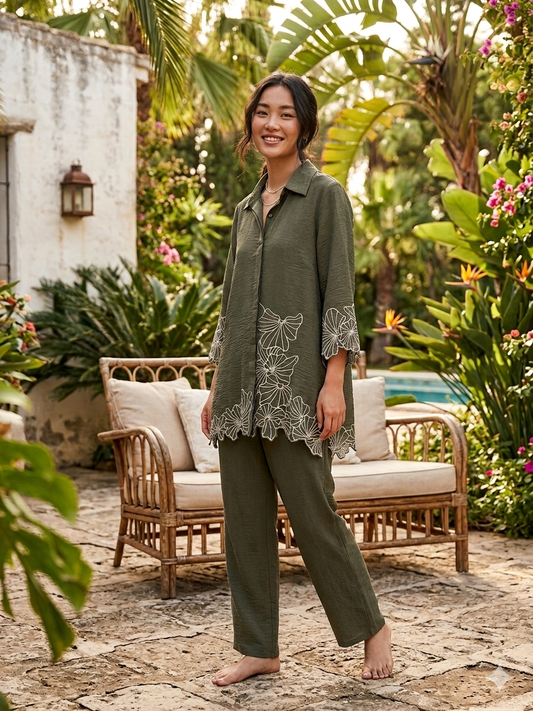 Olive Cutwork Coord Set