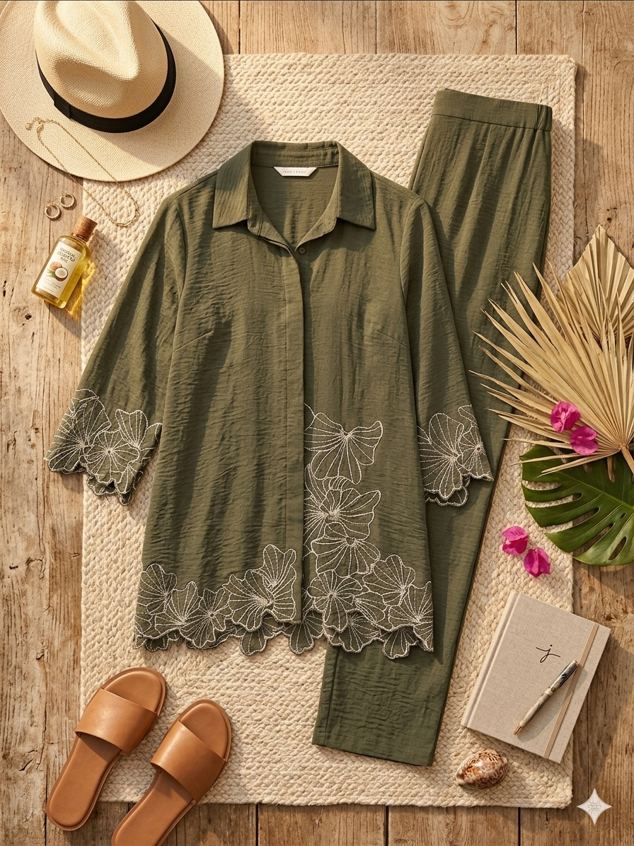 Olive Cutwork Coord Set
