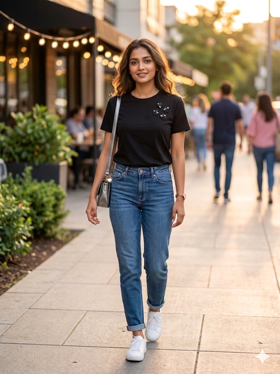 Embellished motifs black T-shirt