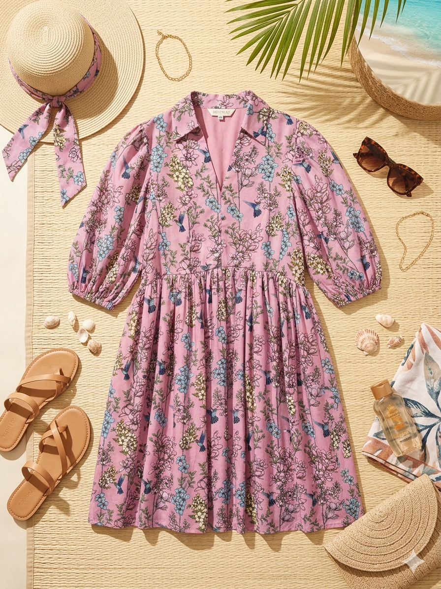 Hummingbird Muslin Silk Dress