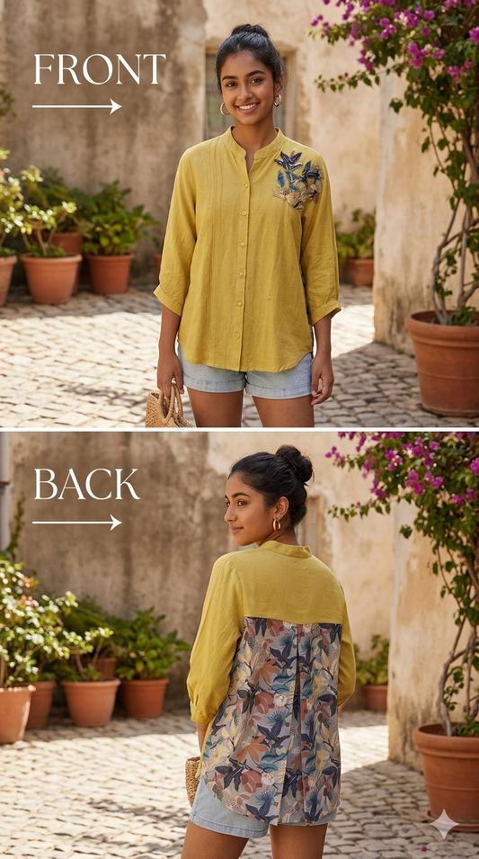 Applique Mandarin collar shirt