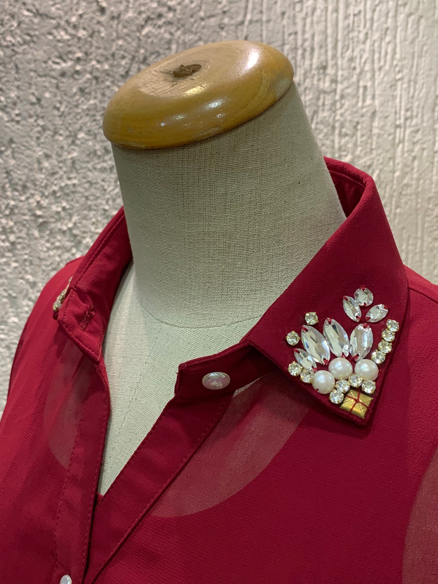 Maroon Embellished Collar Shirt