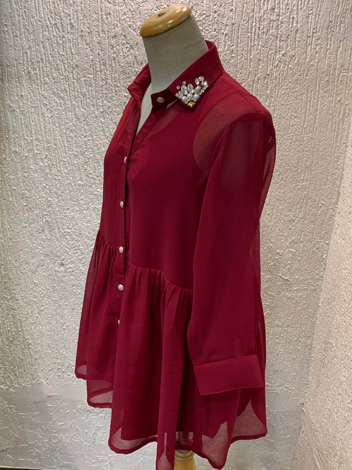 Maroon Embellished Collar Shirt