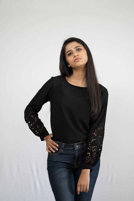 Black Cutwork Flora Top